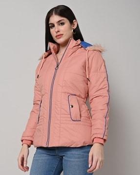 zip-front hooded jacket with insert pockets