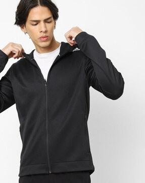 zip-front hooded jacket with placement brand logo
