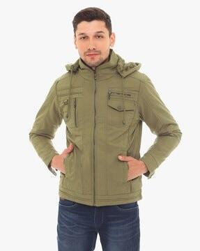 zip-front hooded jacket with pockets