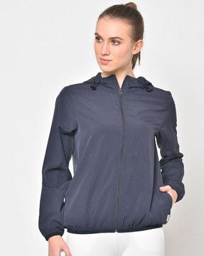 zip-front hooded jacket with side pockets