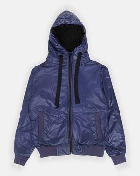 zip-front hooded jacket with slip pockets