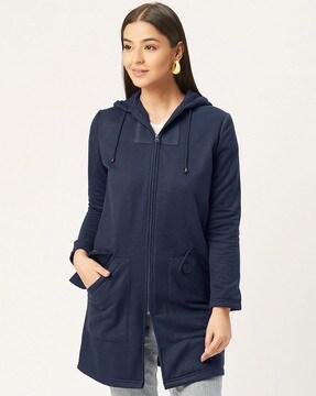 zip-front hooded peacoat with slip pockets