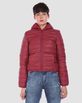 zip-front hooded puffer jacket