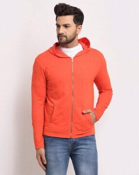 zip-front hooded sweatshirt with kangaroo pocket