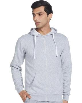 zip-front hooded sweatshirt with kangaroo pocket