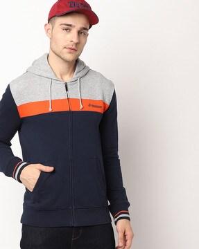 zip-front hooded sweatshirt with kangaroo pockets