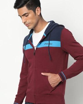 zip-front hooded sweatshirt with kangaroo pockets