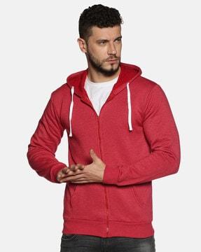 zip-front hooded sweatshirt with kangaroo pockets