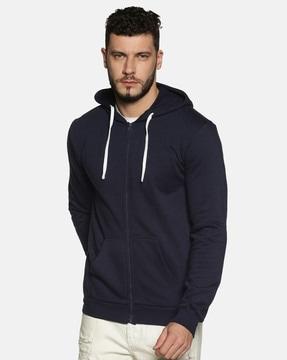 zip-front hooded sweatshirt with kangaroo pockets