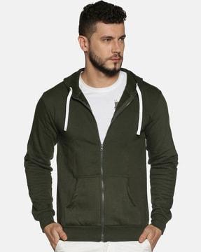 zip-front hooded sweatshirt with kangaroo pockets