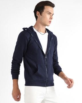 zip-front hooded sweatshirt with kangaroo pockets