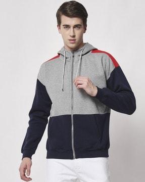 zip-front hooded sweatshirt with ribbed cuffs