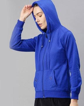 zip-front hooded sweatshirt with side pockets