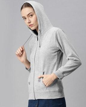 zip-front hooded sweatshirt with side pockets