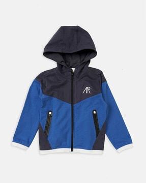 zip-front hooded sweatshirt with zip pockets