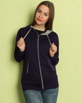 zip-front hooded sweatshirt