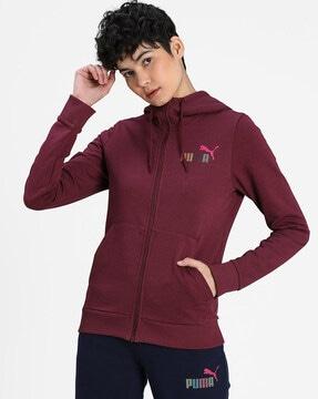 zip-front hoodie with brand print