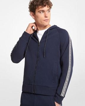 zip-front hoodie with contrast logo taping