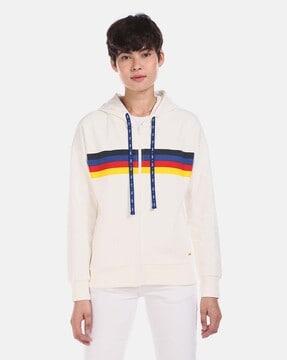 zip-front hoodie with contrast stripes