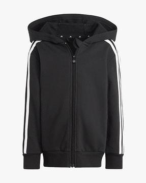 zip-front hoodie with contrast stripes