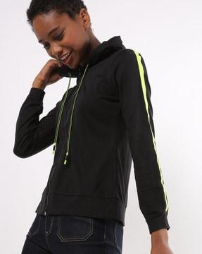 zip-front hoodie with contrast stripes