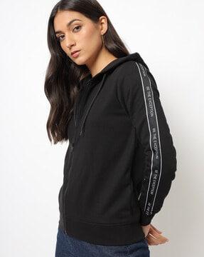 zip-front hoodie with contrast taping