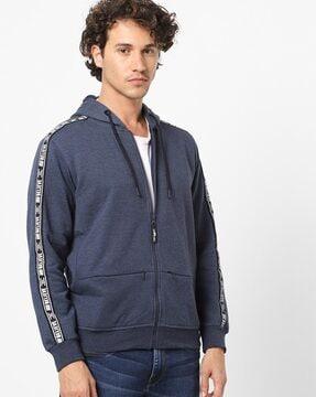 zip-front hoodie with contrast taping