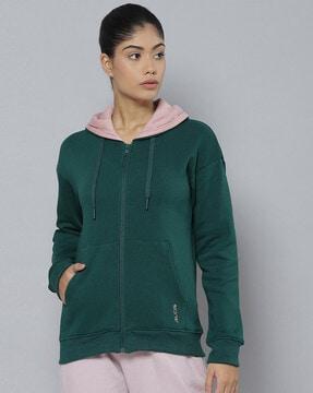 zip-front hoodie with drawstring