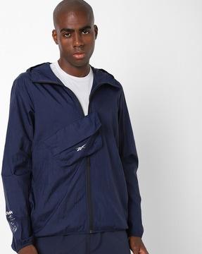 zip-front hoodie with flap pocket
