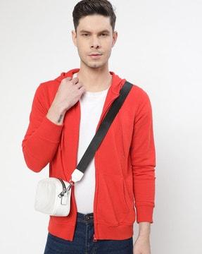 zip-front hoodie with kangaroo pocket