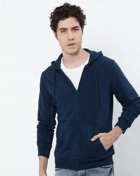 zip-front hoodie with kangaroo pocket