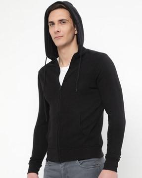 zip-front hoodie with kangaroo pocket