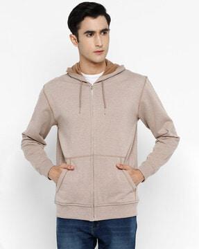 zip-front hoodie with kangaroo pocket