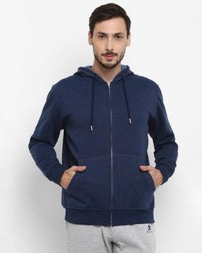 zip-front hoodie with kangaroo pocket