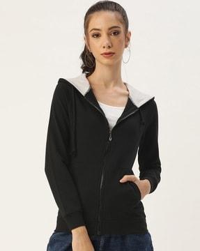 zip-front hoodie with kangaroo pockets