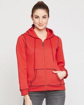 zip-front hoodie with kangaroo pockets