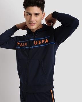 zip-front hoodie with kangaroo pockets