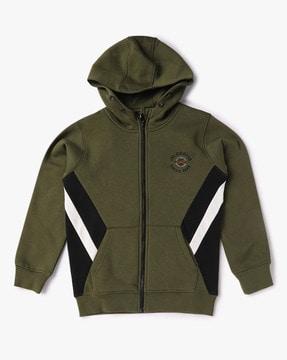 zip-front hoodie with kangaroo pockets