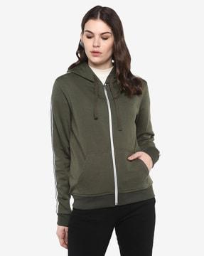 zip-front hoodie with kangaroo pockets