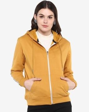 zip-front hoodie with kangaroo pockets