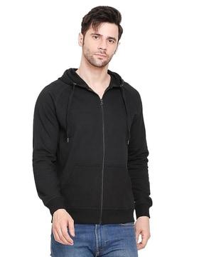 zip-front hoodie with kangaroo pockets