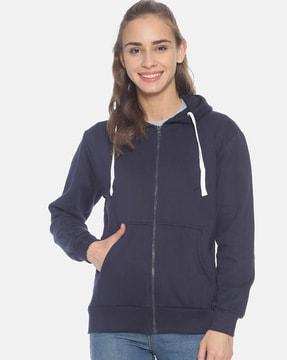 zip-front hoodie with kangaroo pockets