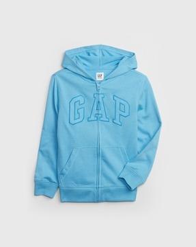 zip-front hoodie with logo print