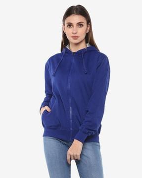 zip-front hoodie with ribbed hem