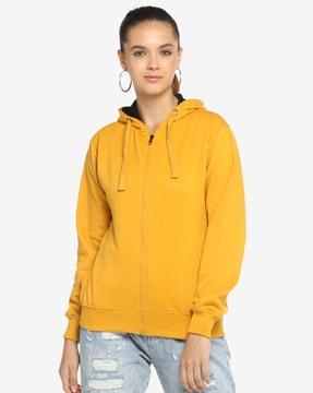 zip-front hoodie with ribbed hem