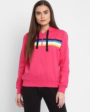 zip-front hoodie with ribbed hem