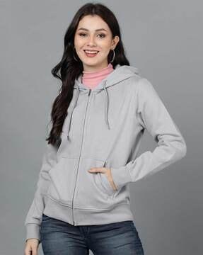 zip-front hoodie with ribbed hem