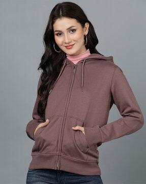 zip-front hoodie with ribbed hem