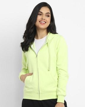 zip-front hoodie with ribbed hem