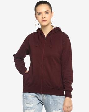 zip-front hoodie with ribbed hem